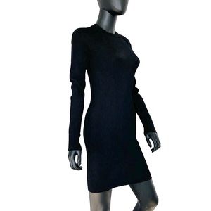 A.L.C. Rib Knit Dress Bodycon Black Long Sleeve Size S Crow Neck